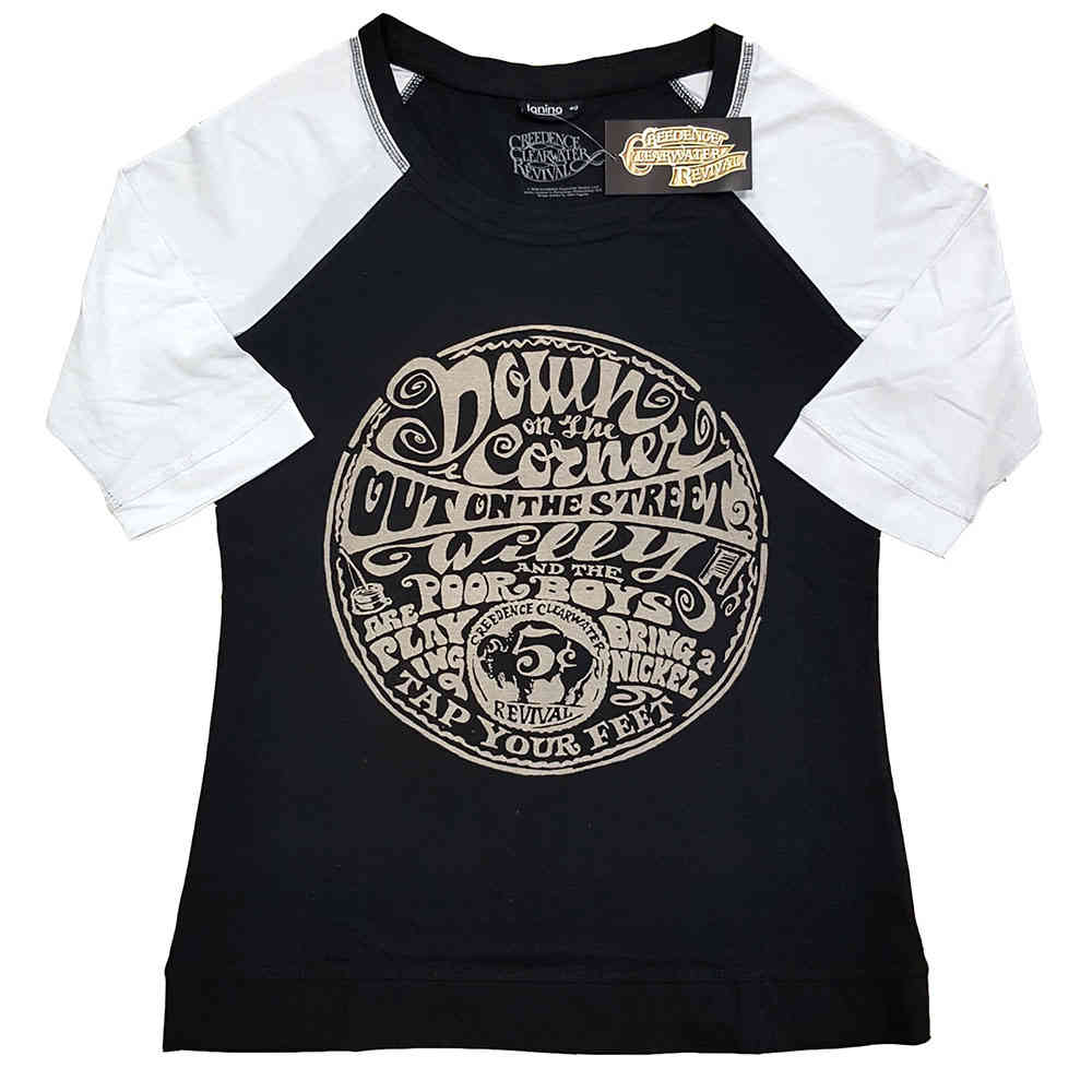 Creedence Clearwater Revival - Down On The Corner Raglan top - Zwart/Wit